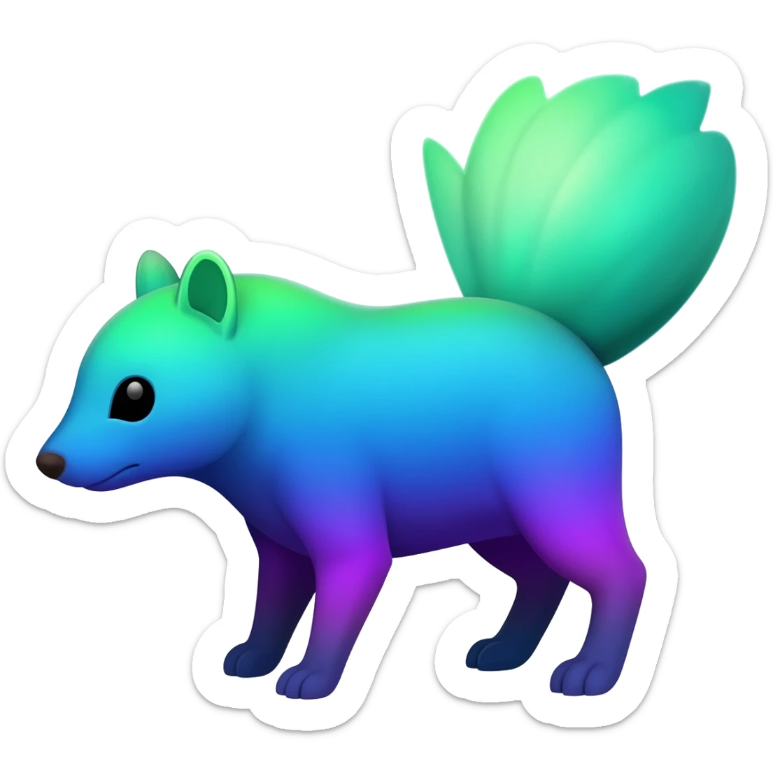 Iridescent Neon Green-Cyan-Blue-Purple-gradients Minccino-Numbat-Sergal-fusion-hybrid-animal-creature, full body sticker