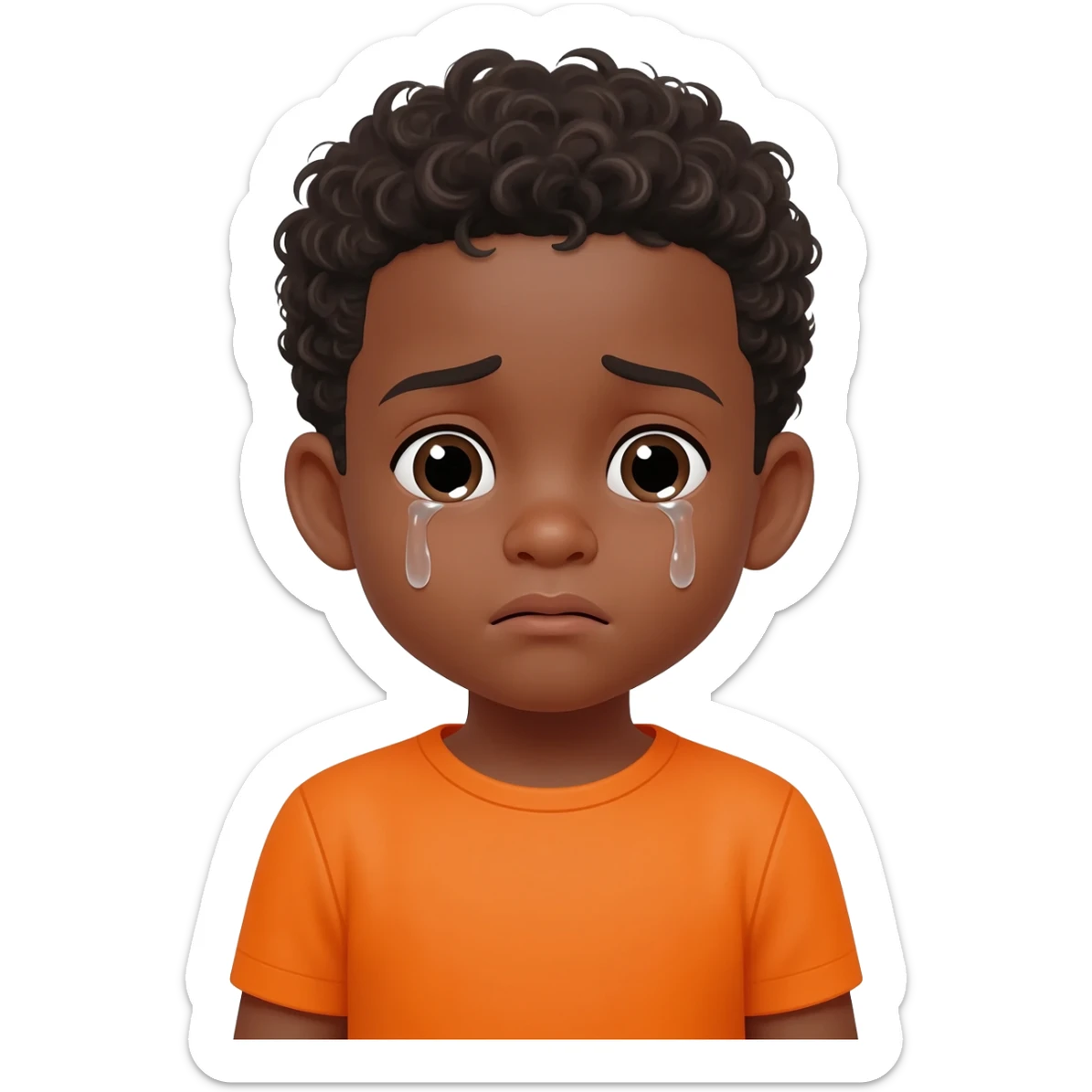 black boy curly hair orange shirt sad crying sticker
