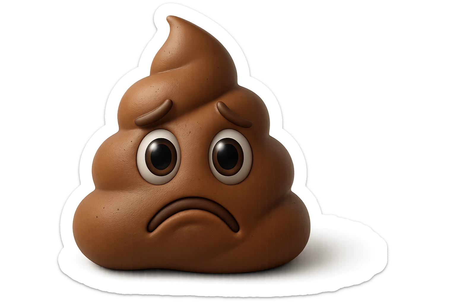 emoji stile iphone 3d di una cacca con espressione triste, iperrealistiche 4k sticker