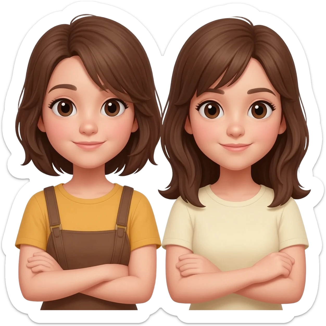 Two girls with brown hair shrugging sticker