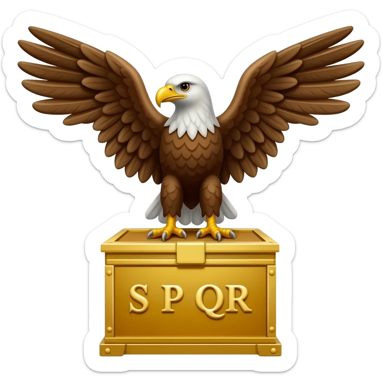 roman eagle with the letters "S P Q R" on the bottom in a golden box. no background, sharp outline and low pixel count to use it as an emoji sticker