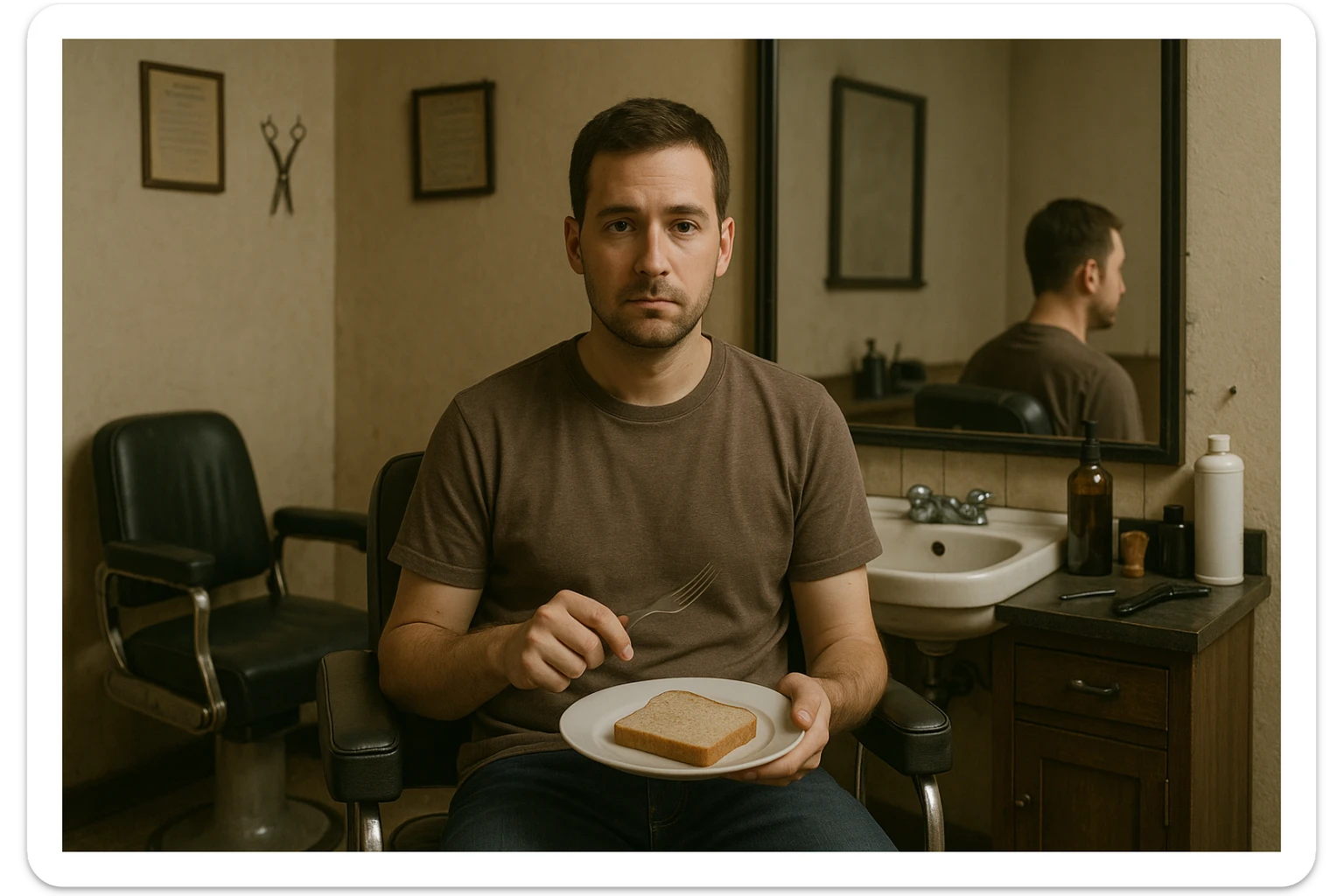 sartarosh xonada shunchaki tarelka v vilka ushlab utirsin tarelkada esa faqat non bulsin kayfiyati xam urtacha bulsin xursan bob ketmasin sticker