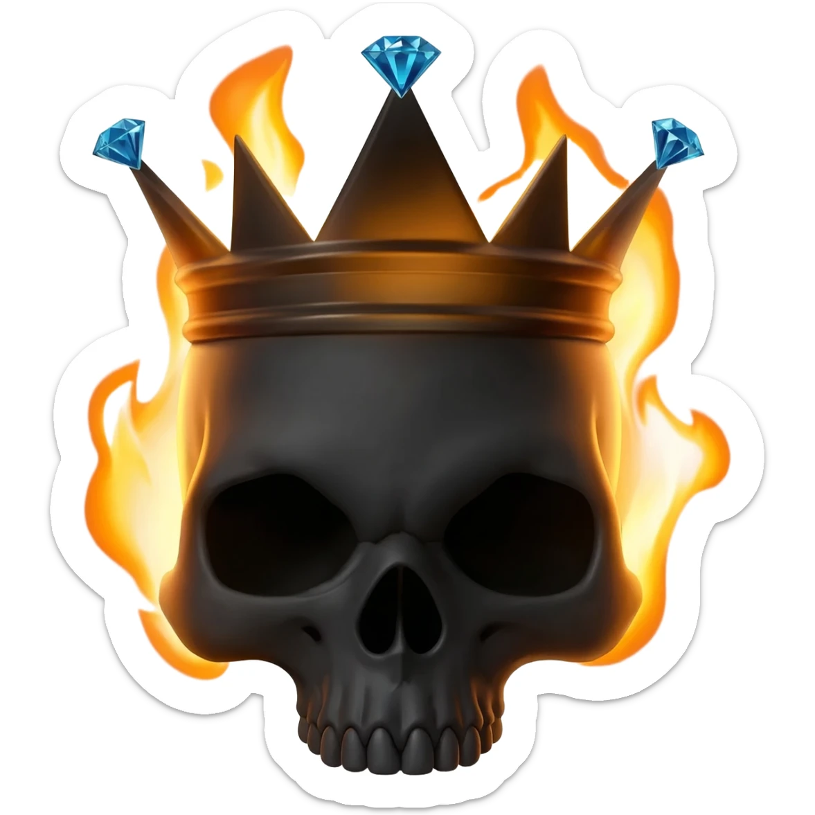 generate a black flaming skull with a black diamond crown sticker
