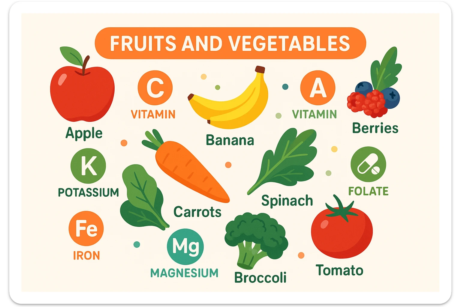 focus su frutta e verdura a tutto schermo e i micronutrienti contenuti in essa sticker