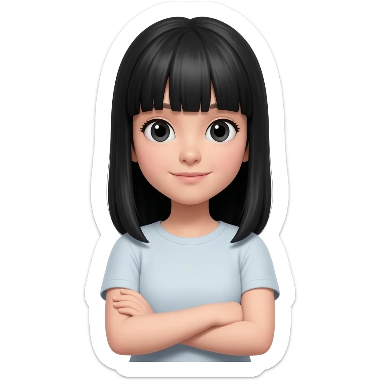 girl with straight black hair and bangs arms crossed sticker