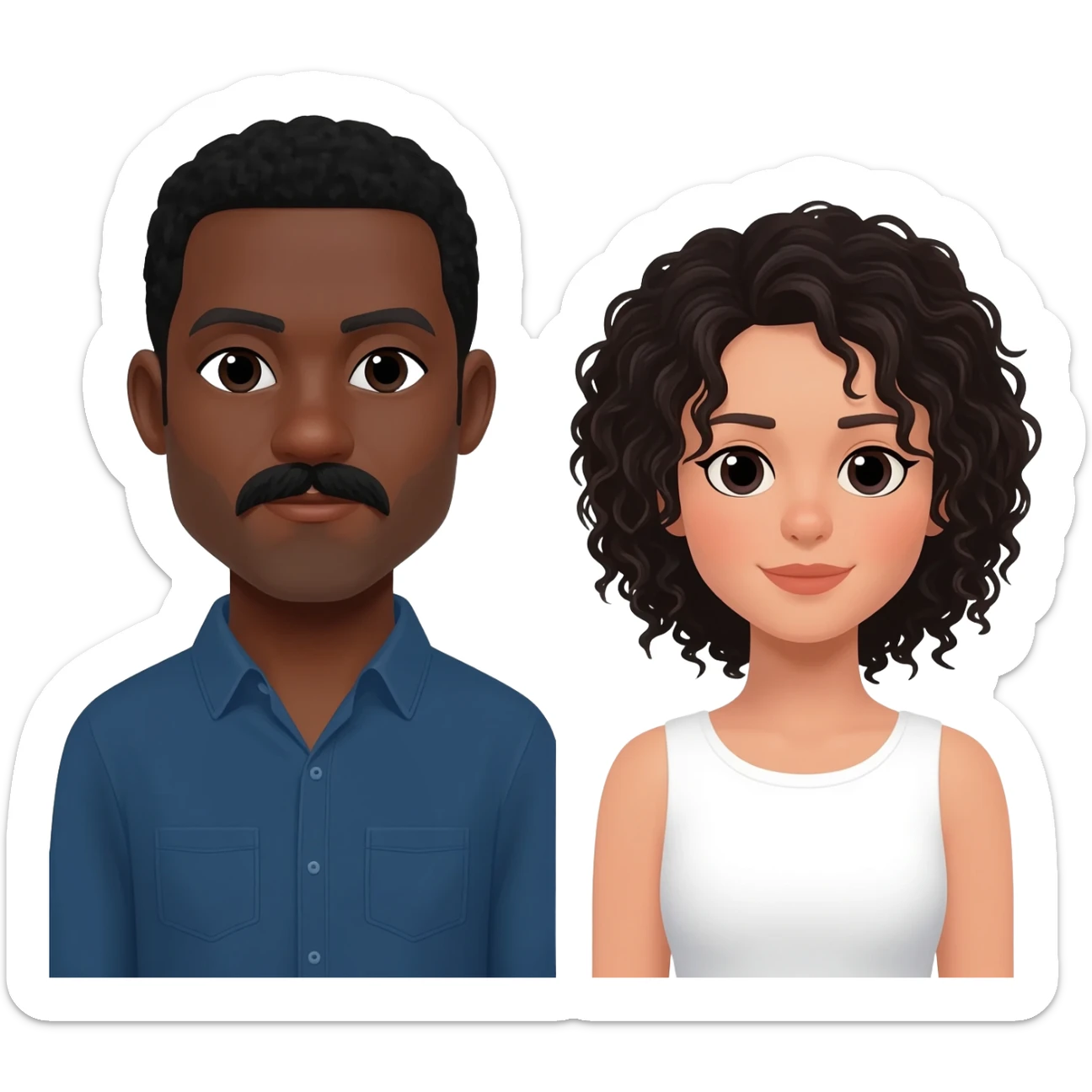 Homem Negro com cavanhaque emulher branca cabelos cacheados e preto sticker