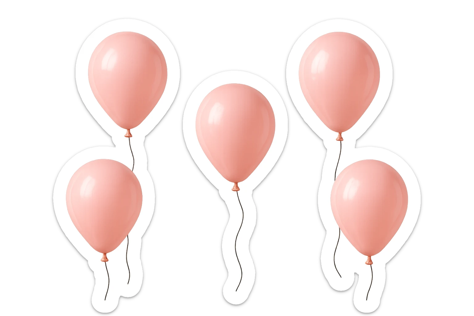 5 palloncini rosa fluttuano in aria isolati su sfondo bianco, iperrealistico 4k sticker