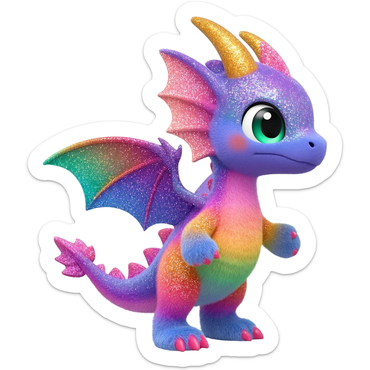 Randomly-colored gradients-colored cute fuzzy realistic glittery Randomly-faerie-drake-colored sparkly exotic Fakémon-creature sticker