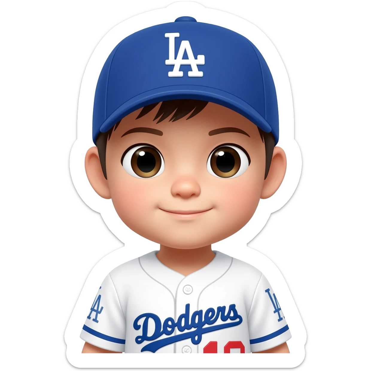 japanese toddler in a dodgers uniform with baseball cap sticker