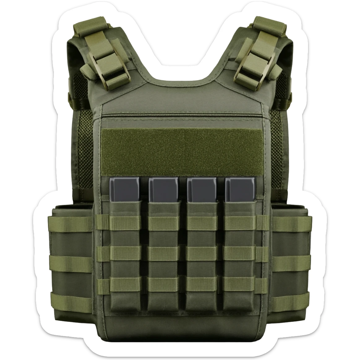 Green fatigue plate carrier with magazine pouch sticker