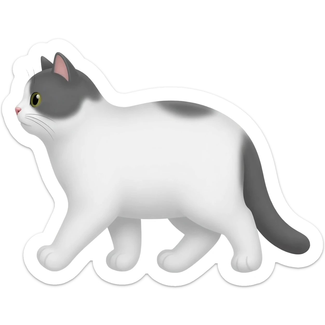 Emoji gato branco e cinza andando de lado cabeça para as esquerda sticker