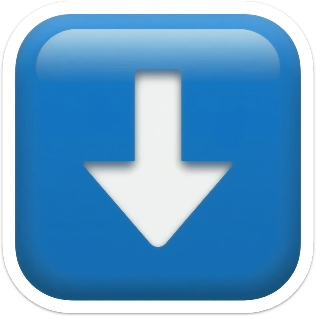 "3D premium,3D rounded-square icon in strong bleu with a beveled edge, bold serif white letter '⬇'centered, strong specular highlights, inner glow, 1024x1024, png" sticker