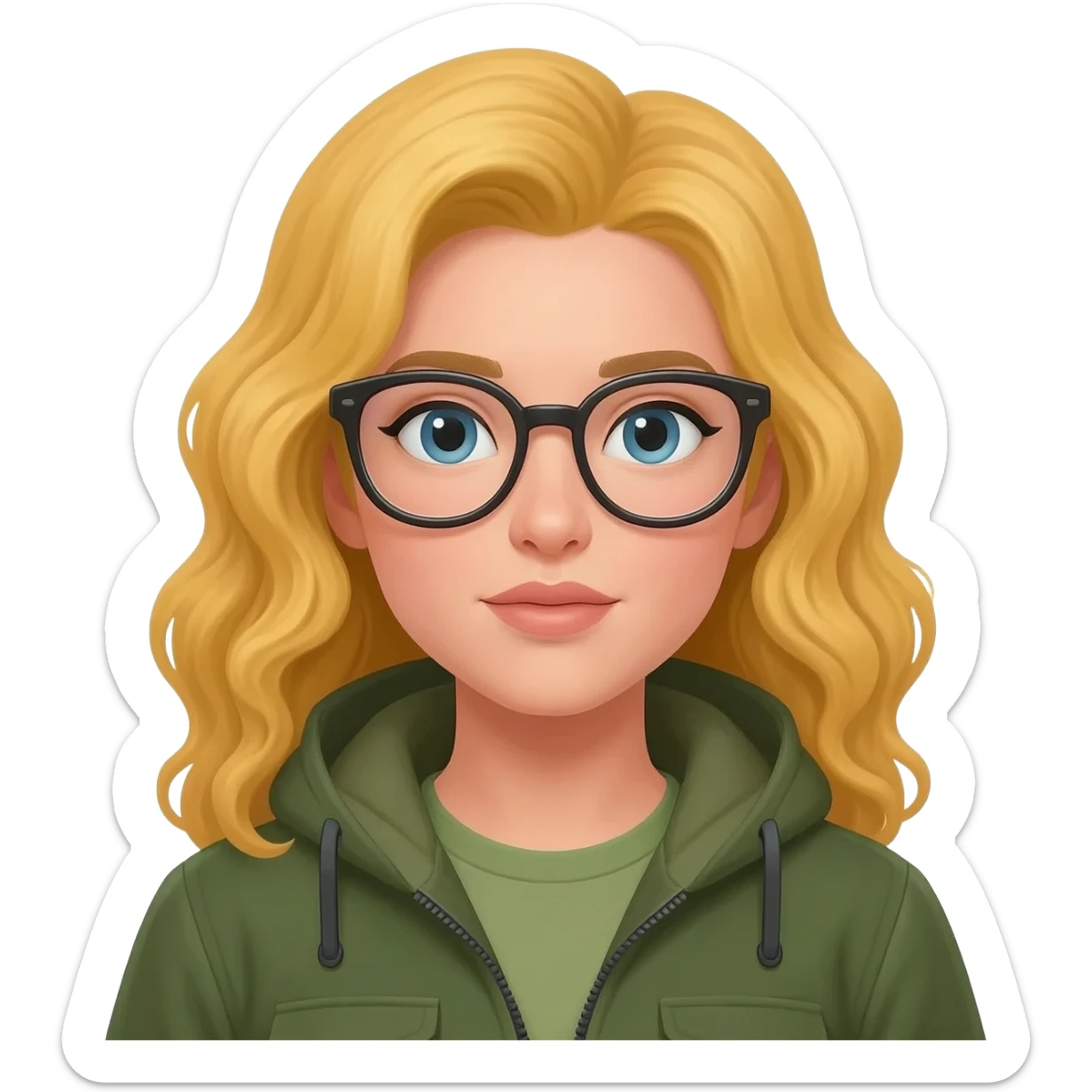 Green hunting woman with glasses and long blonde curly hair sticker