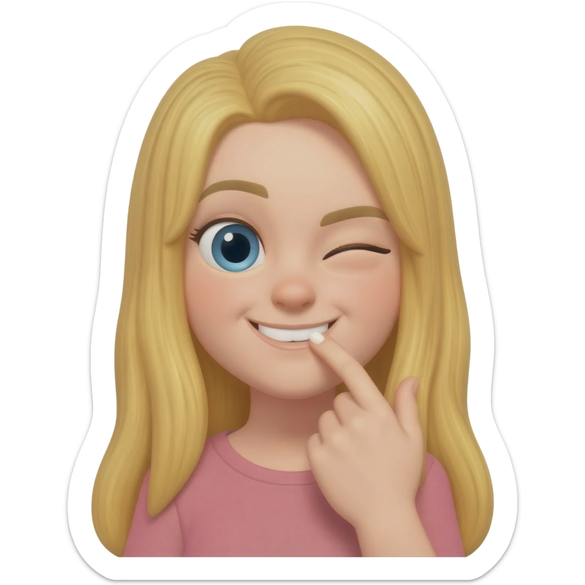 A blonde girl emoji biting their nail while smirking/flirting and wink with one eye sticker