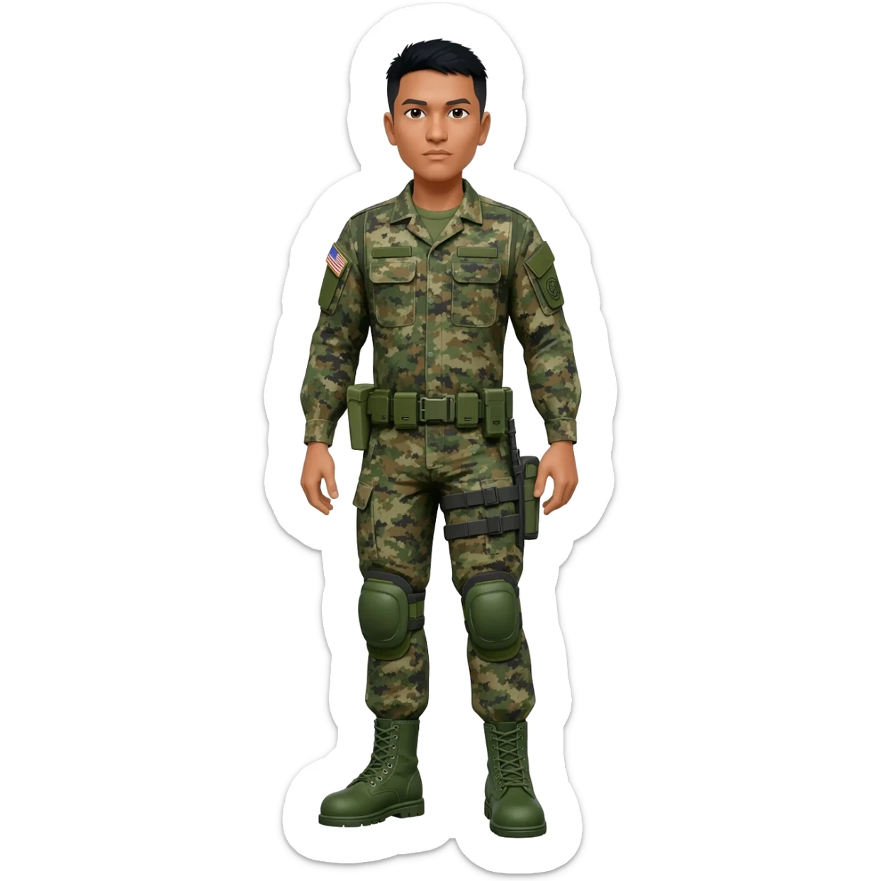 Filipino soldier bdu camo with green combat boots no plate carrier and belt knee pads sticker
