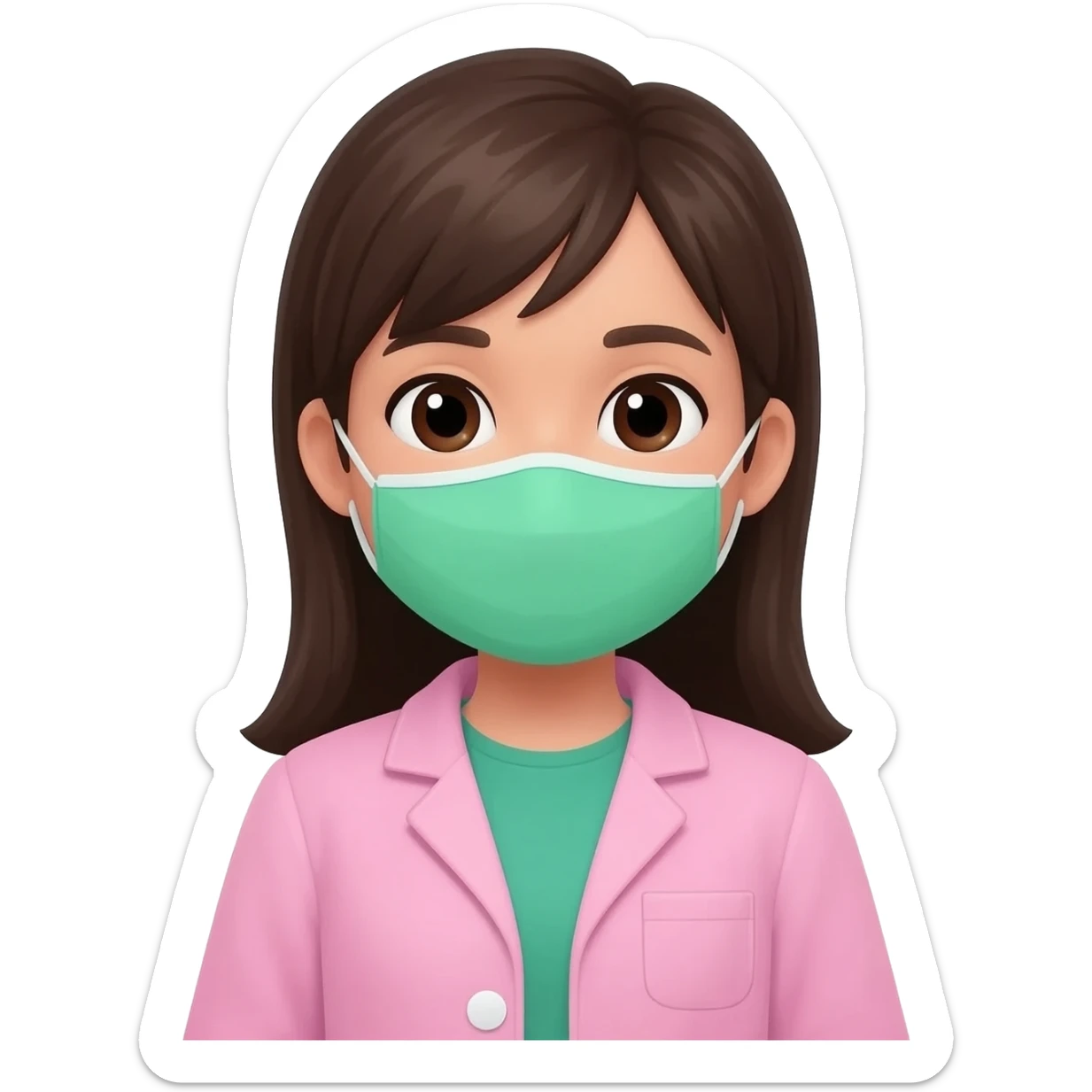 Chica con bata rosa y mascarilla de la cara verde sticker