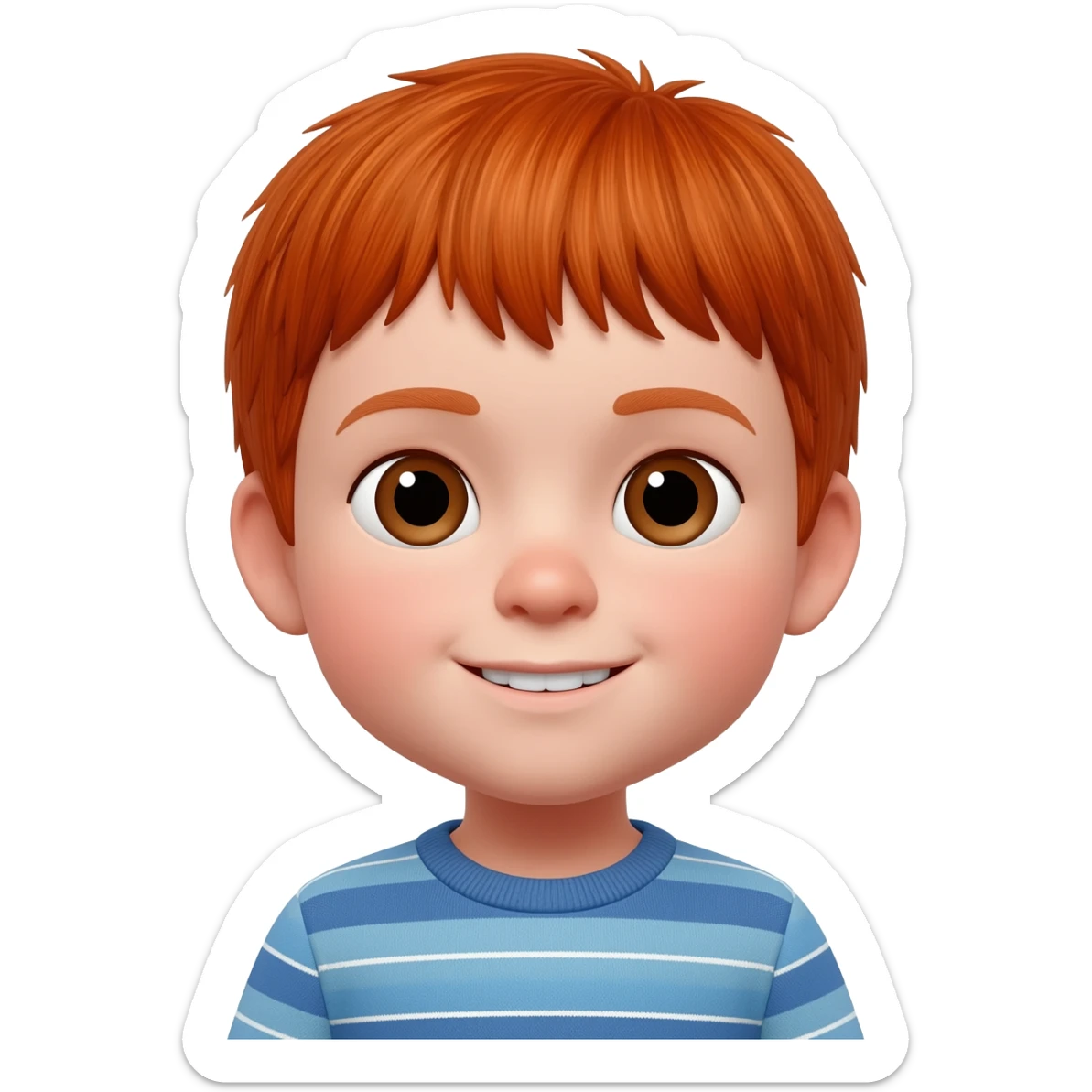 un niño de 3 años pelirrojo con corte de honguito sticker