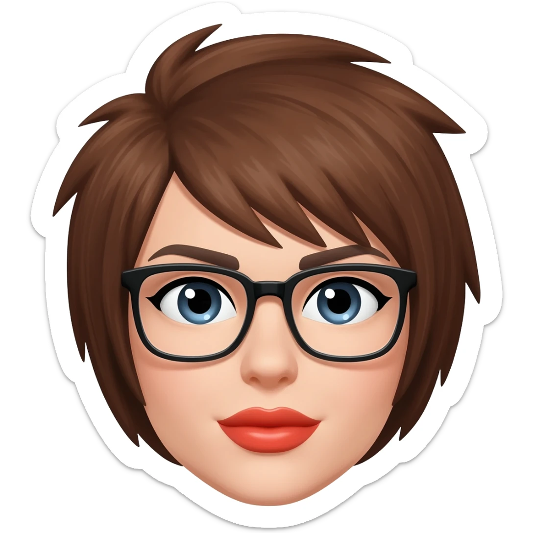 Female very short brown hair few spikes glasses lips sticker
