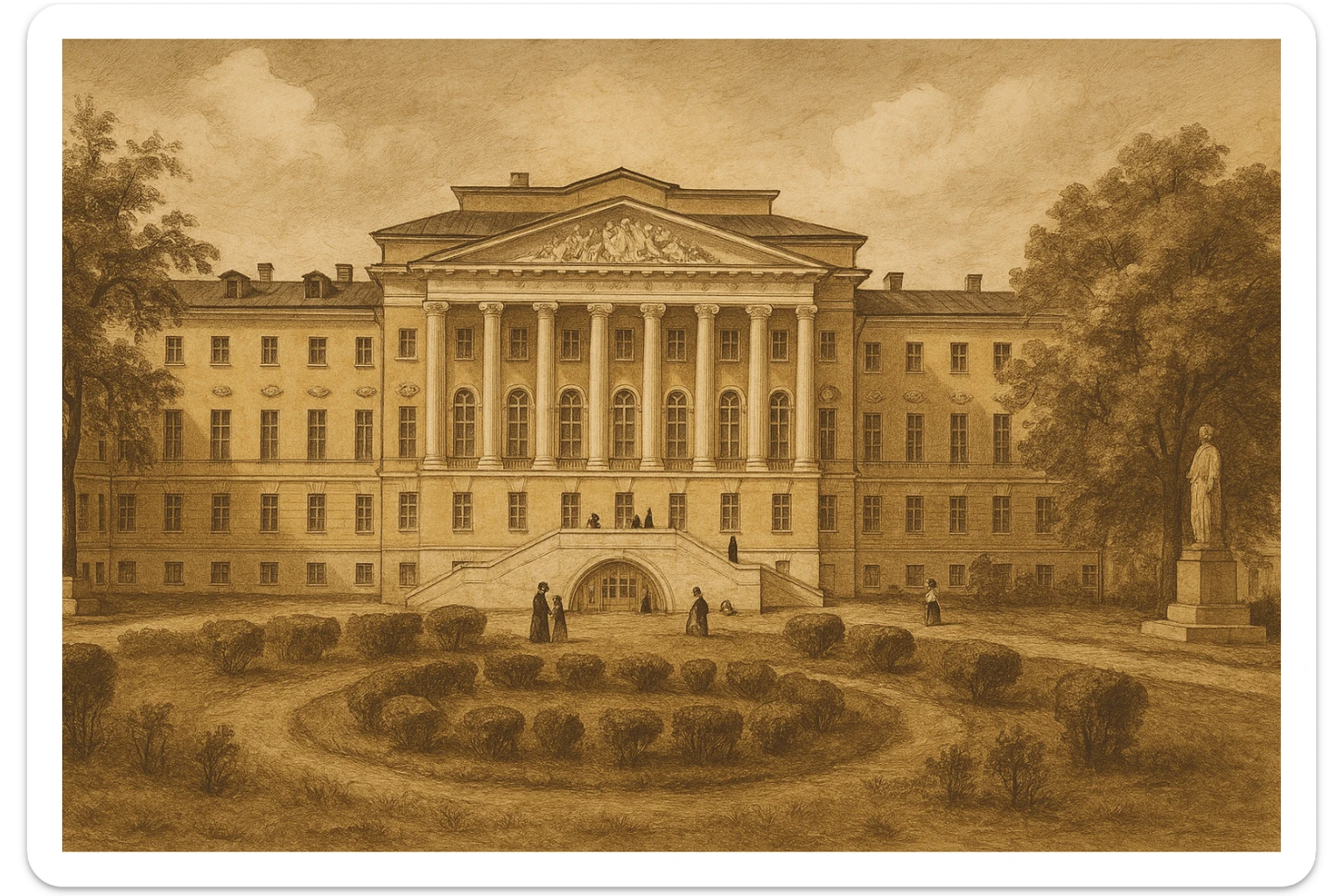 Казаковский корпус Московского Университета в 19 веке - рисованный стиль sticker