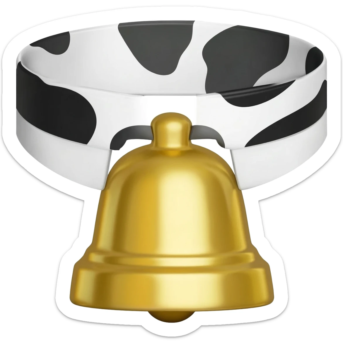 plain gold grater bell on a collar with black and white cow pattern sticker