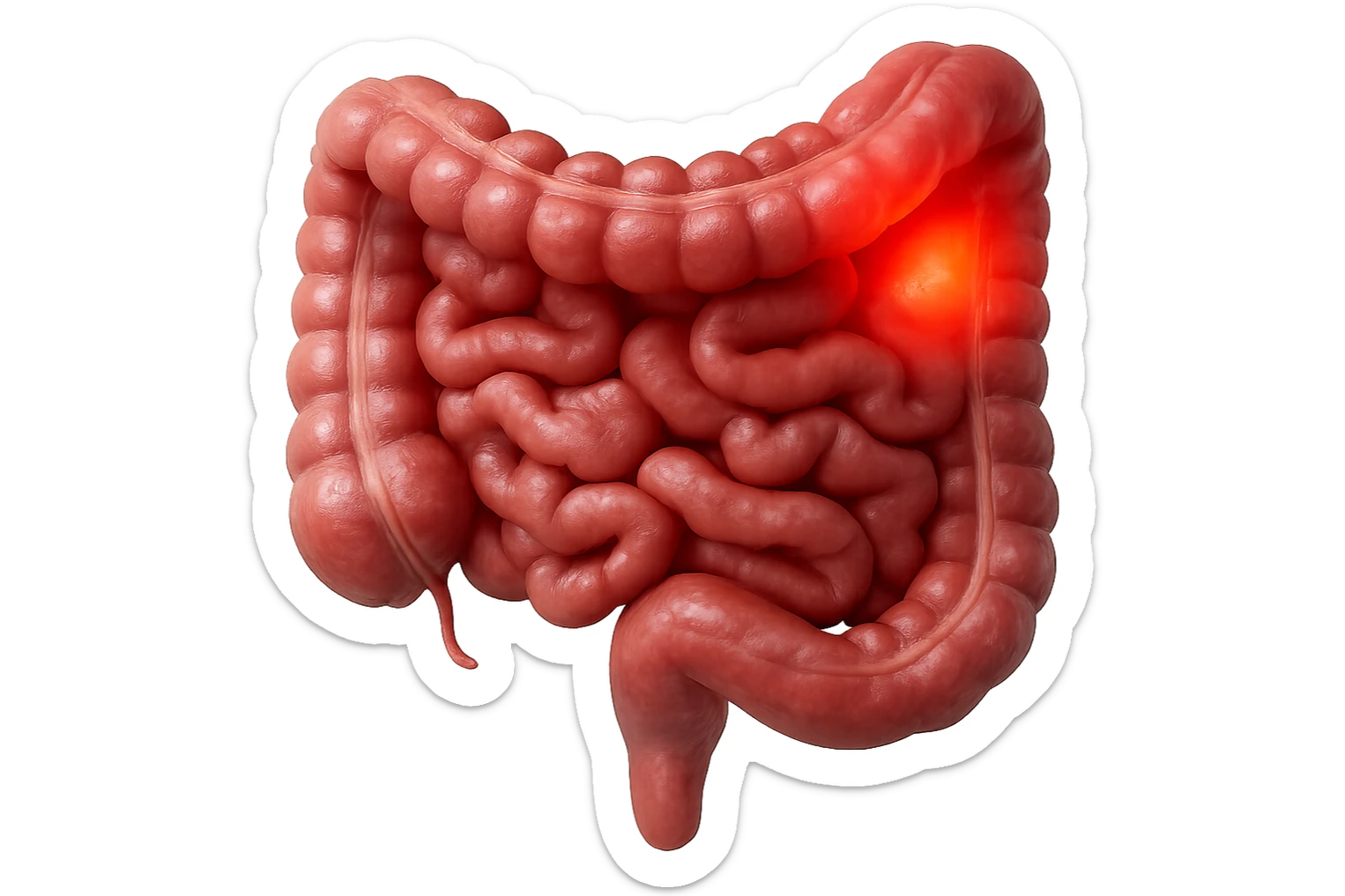CISTIFELLEA E INTESTINO SONO COLLEGATI NEL DOLORE, SENZA SCRITTE E L'INTESTINO FALLO PERFETTO E REALISTICO, NON DISEGNATO iperrealistico 4k sticker