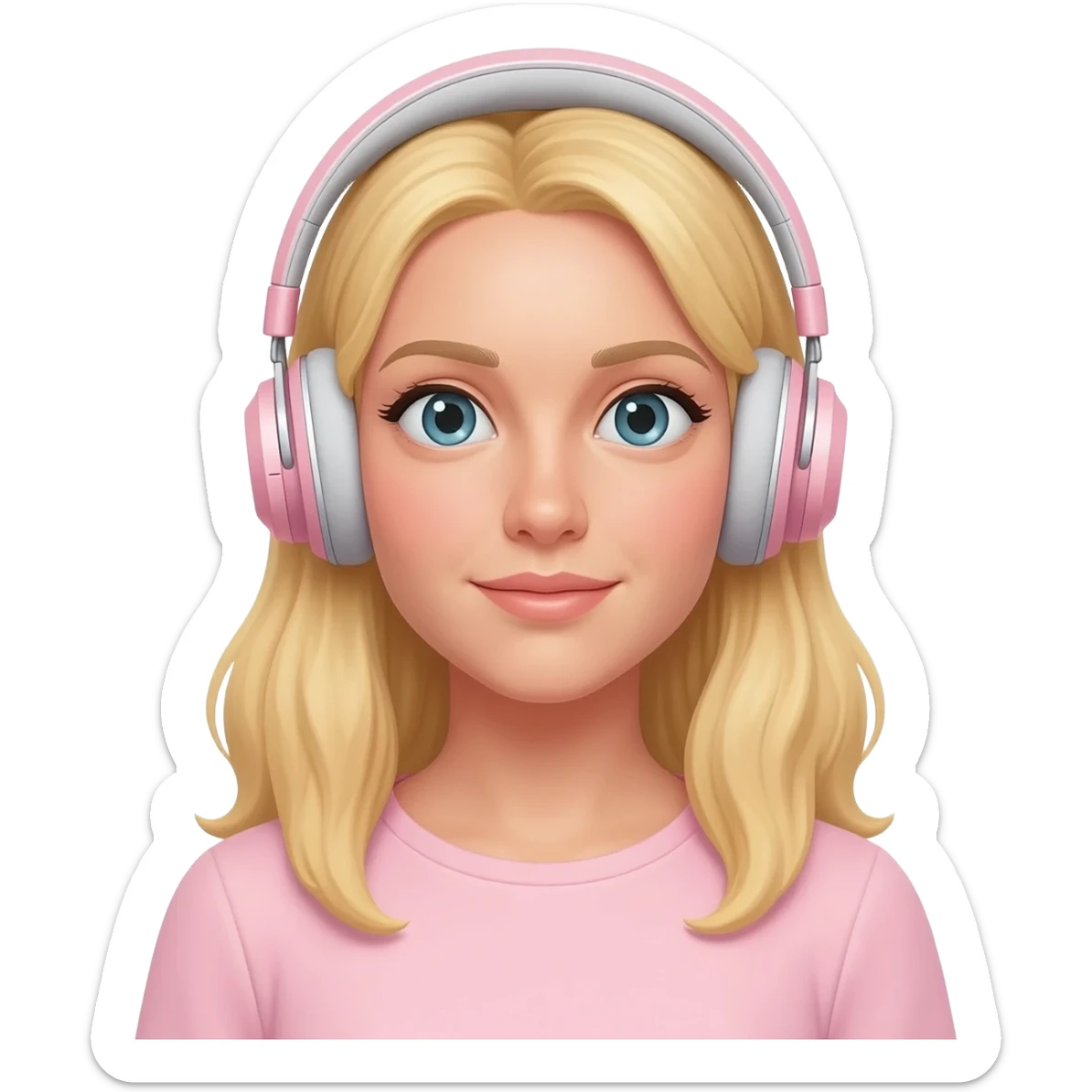 Blonde women wearing light pink beats headphones sticker