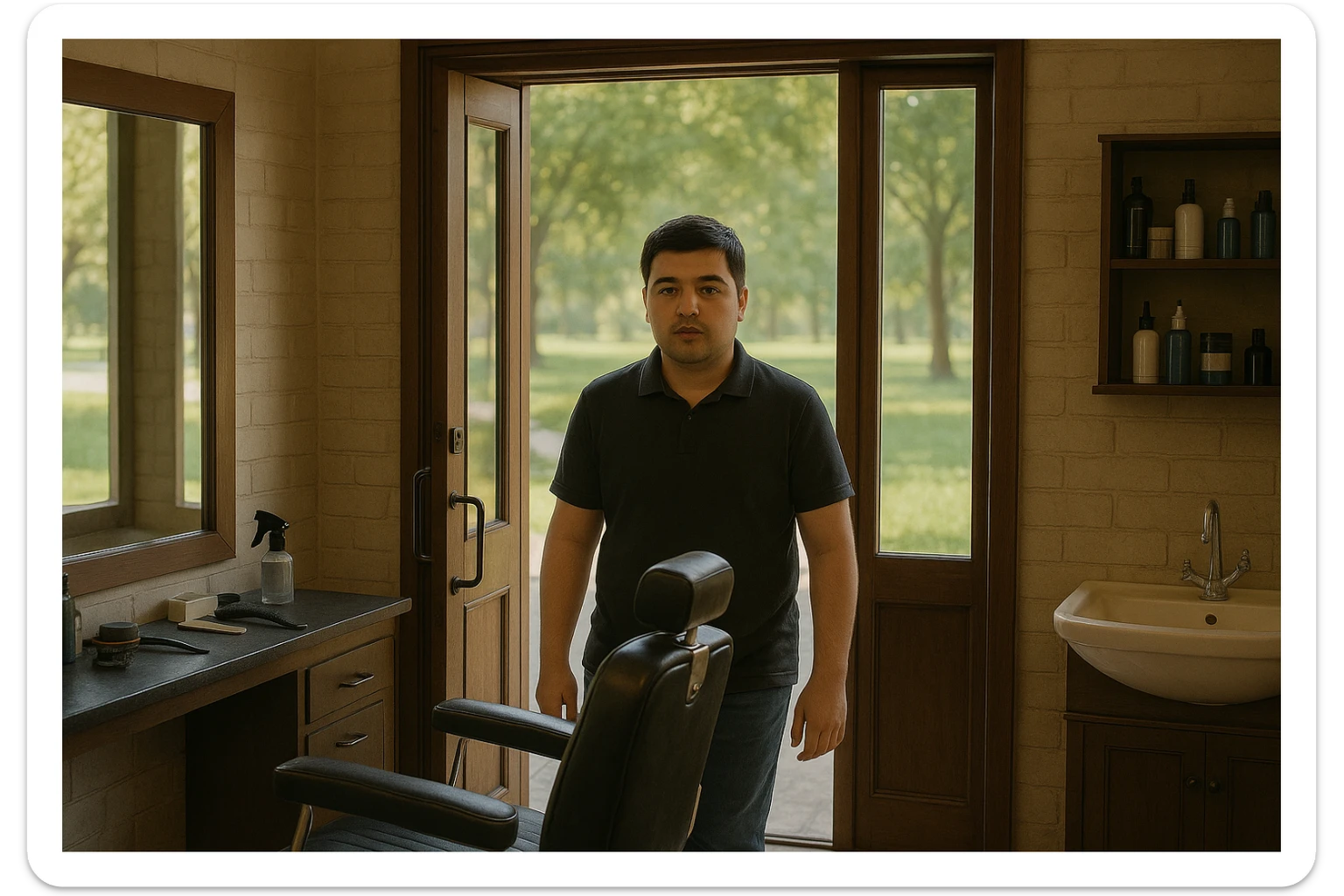 Shu odamni sartaroshxonaga kirib kelayapti  o'smirin davri rakurs ichkaridan sartaroshxona eski ham yangi ham emas sticker