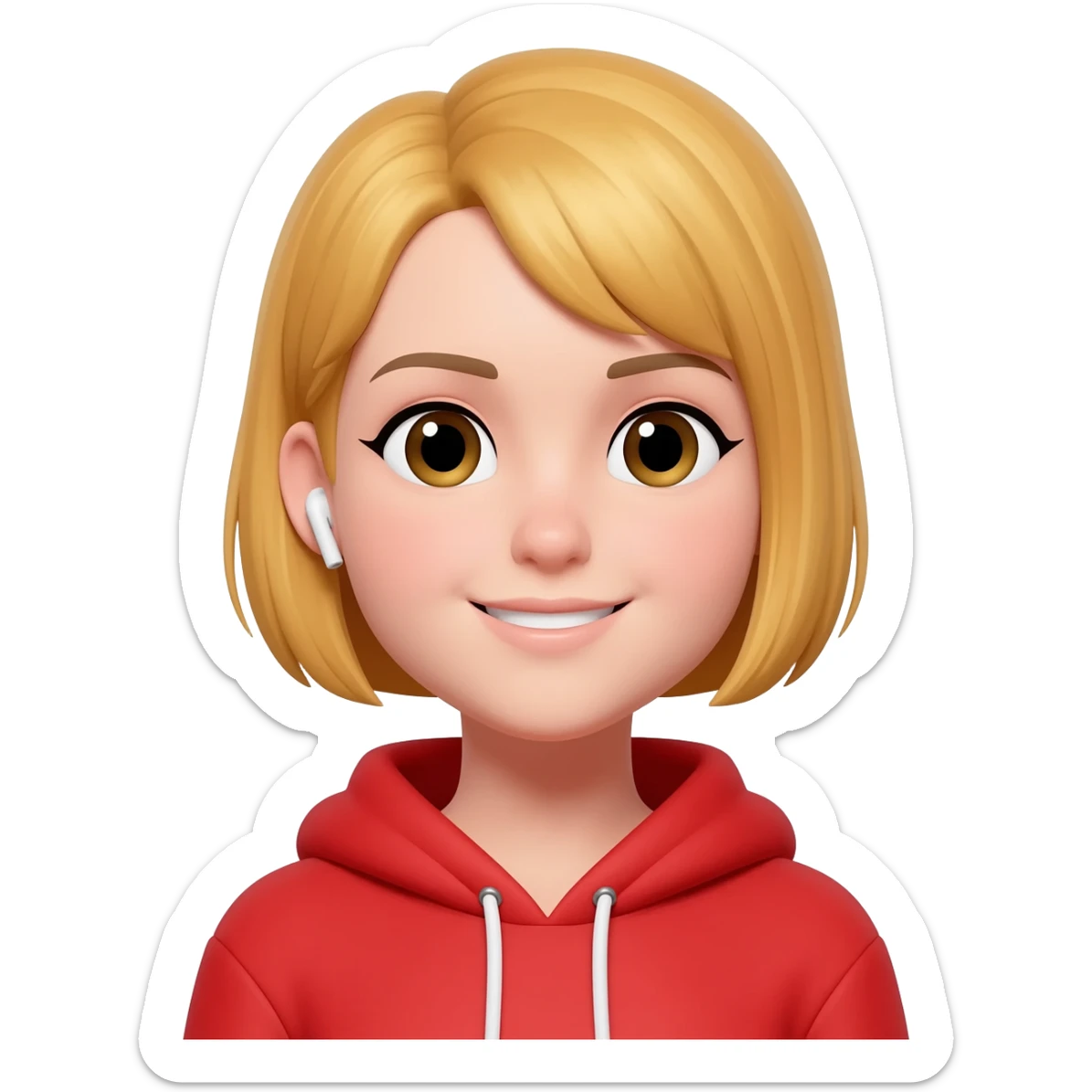 A blond girl with a red hoodie on and headphones on sticker
