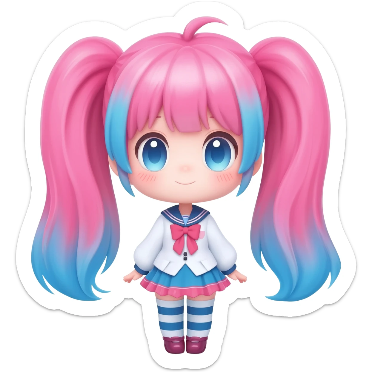 cute anime girl chibi, pink and blue twin tails sticker