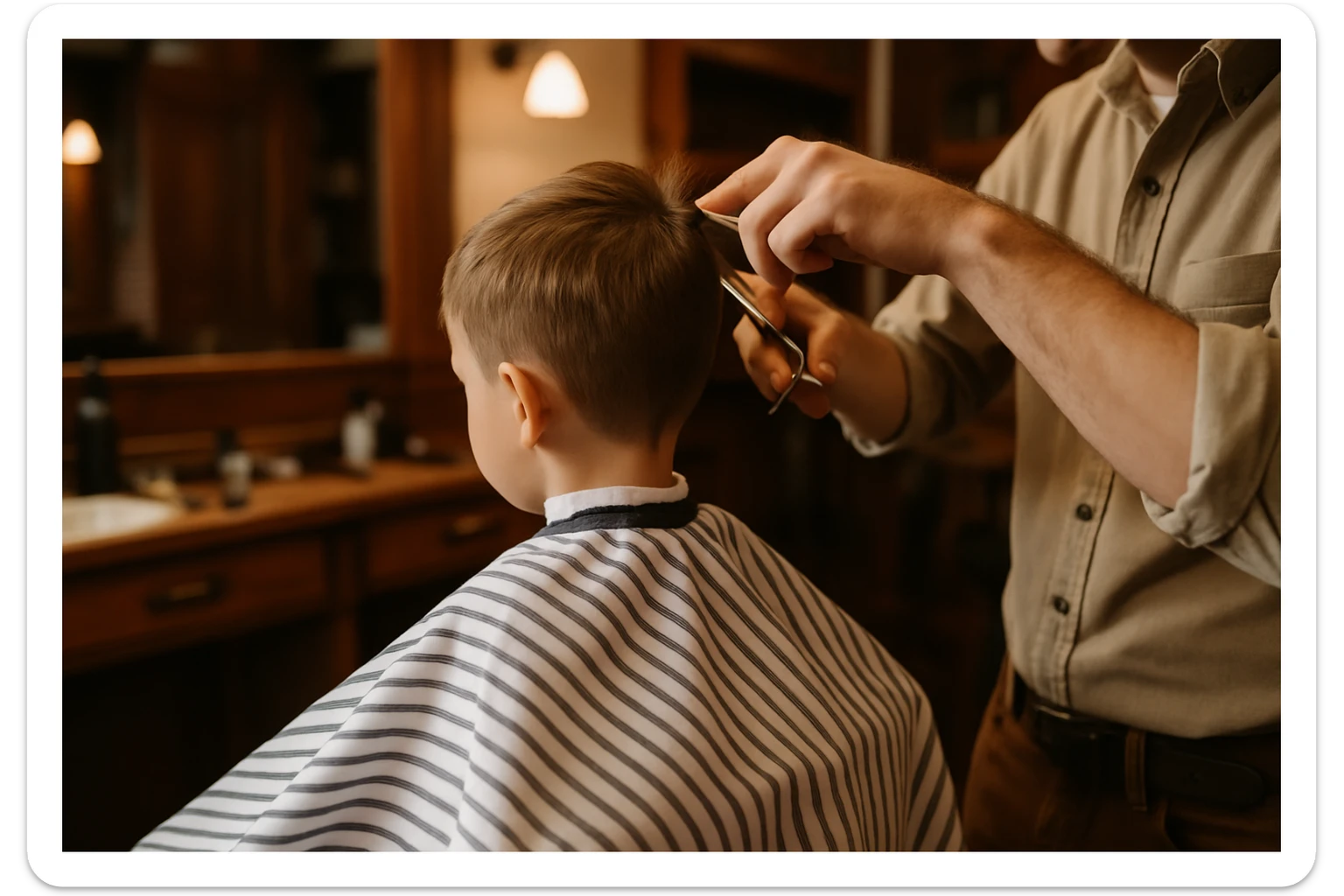 Sartaroshxonada soch olayotgan o'mirin yoshli bola yuzi ko'rinmasin sticker