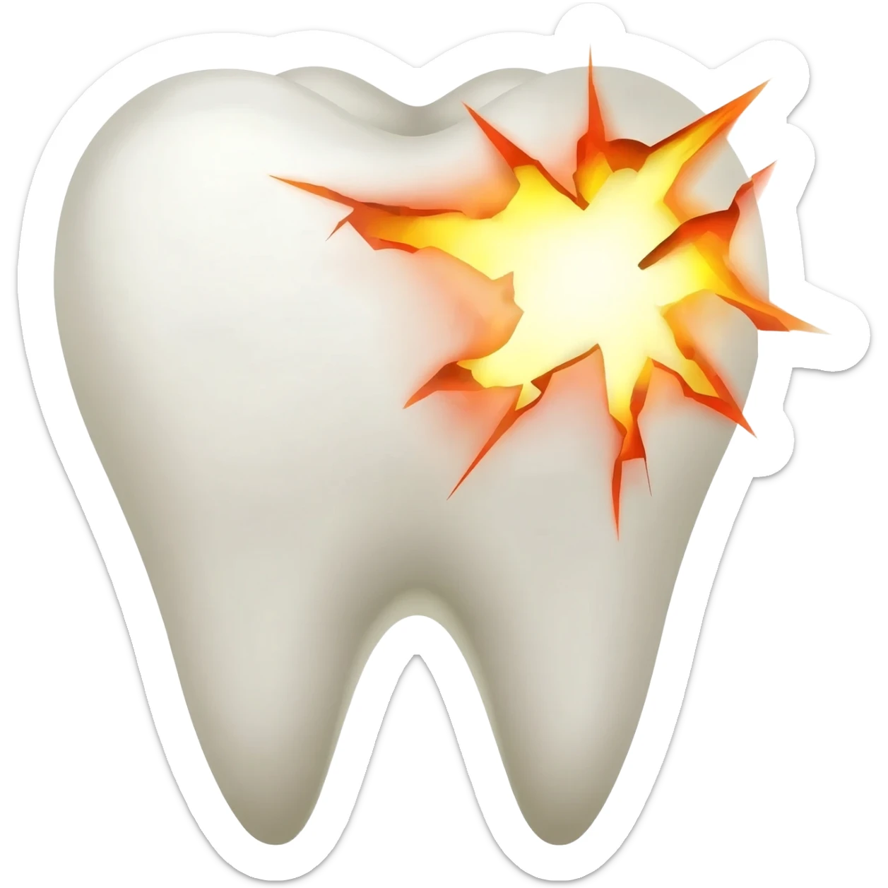 Broken tooth from the crown to the middle with explosion effects representing caries sticker