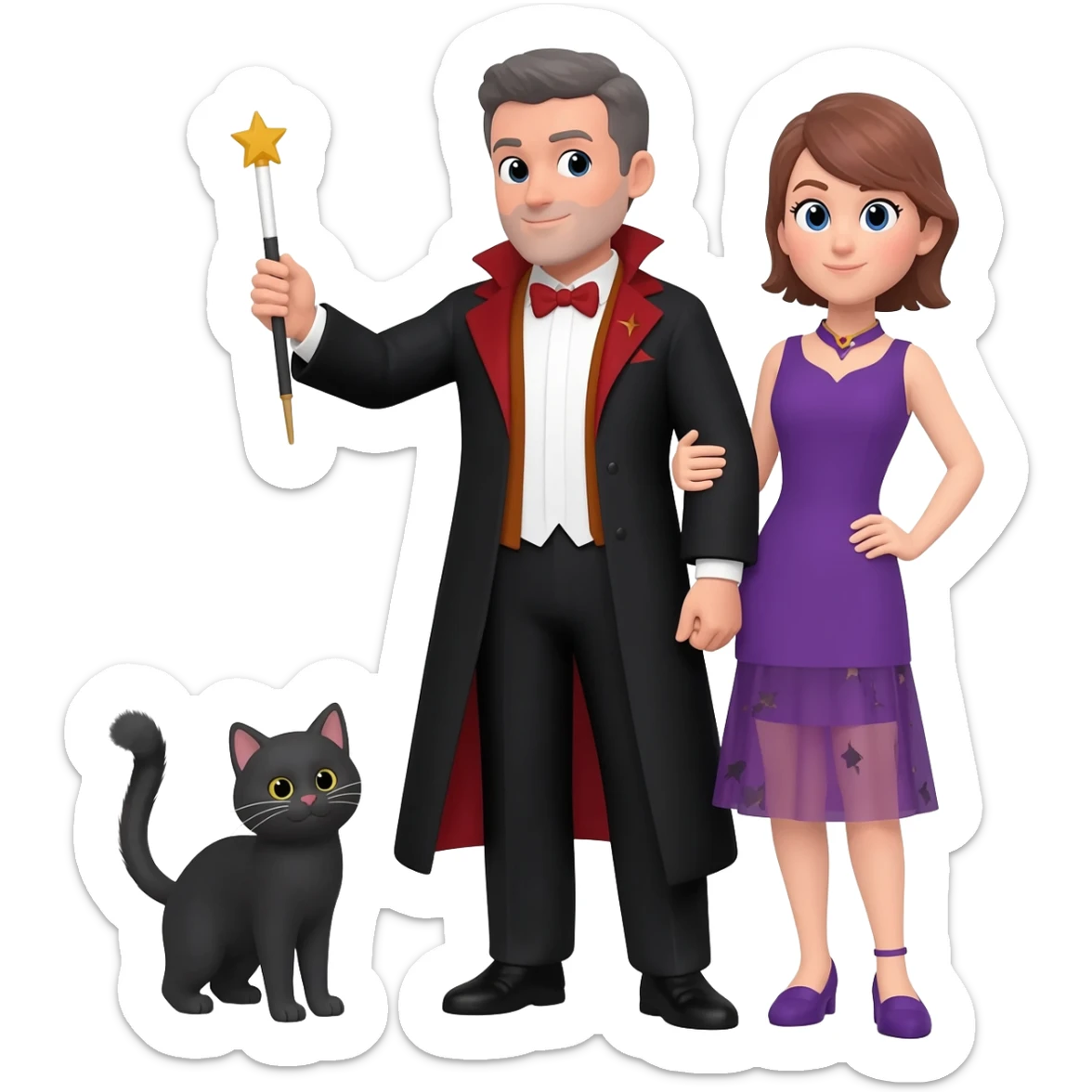 magician couple and their pet cat sticker