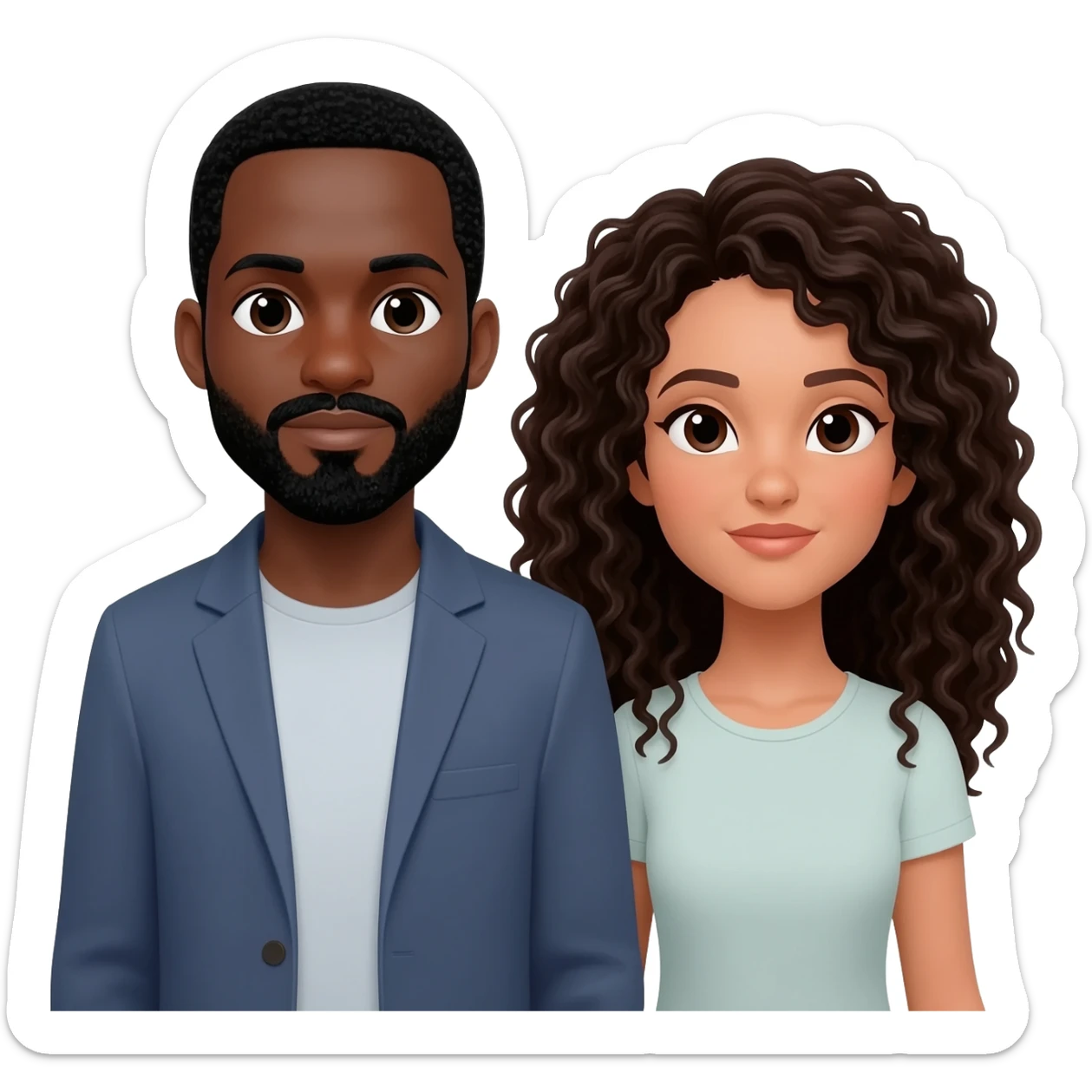 Homem Negro com cavanhaque e mulher branca. cabelos cacheados e preto longo sticker