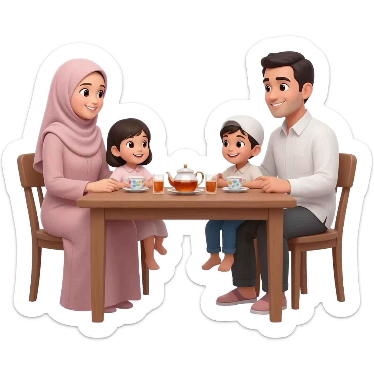 happy family islam sitting on table talking sticker