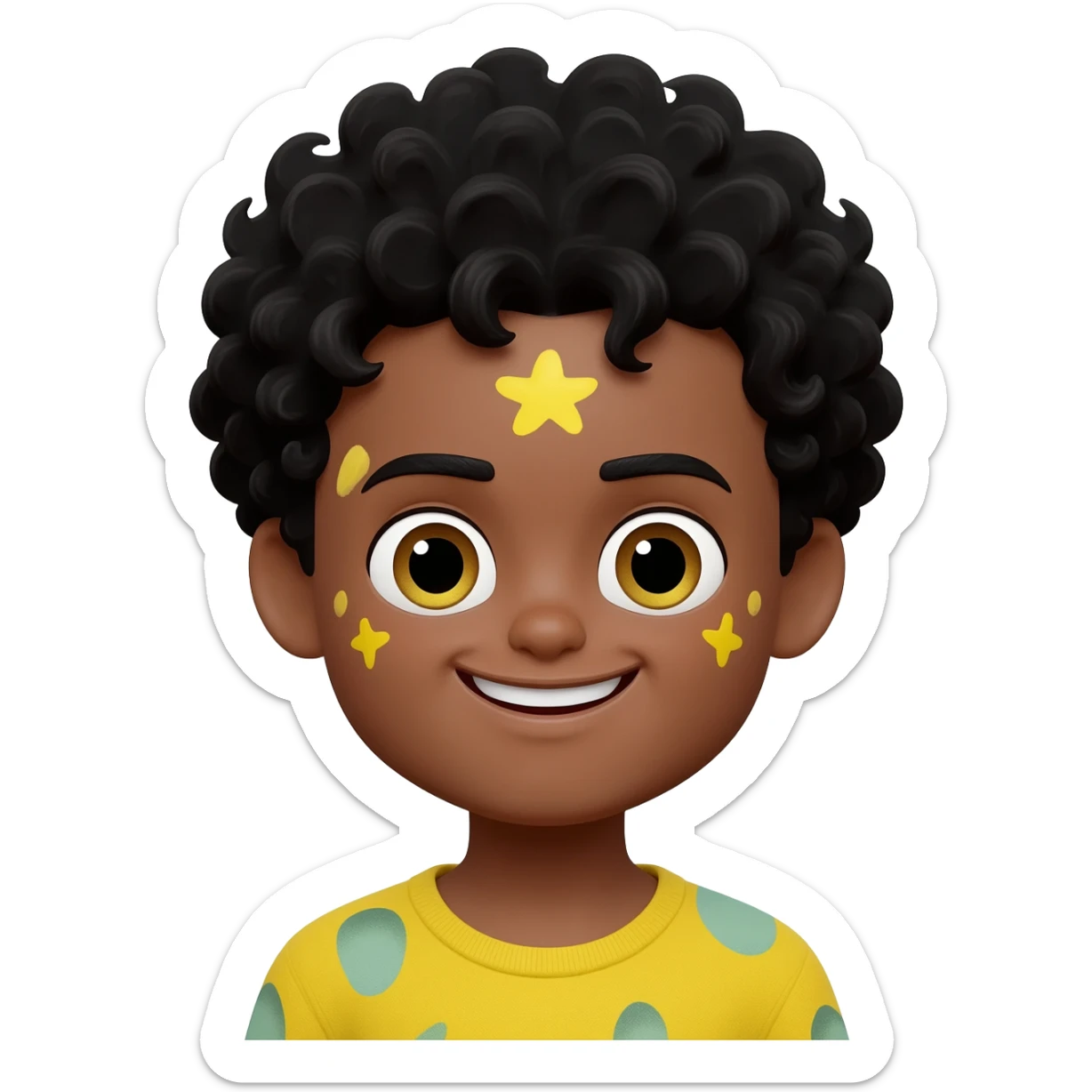 Make a brown boy with black curly hair have a Patrick star face paint sticker