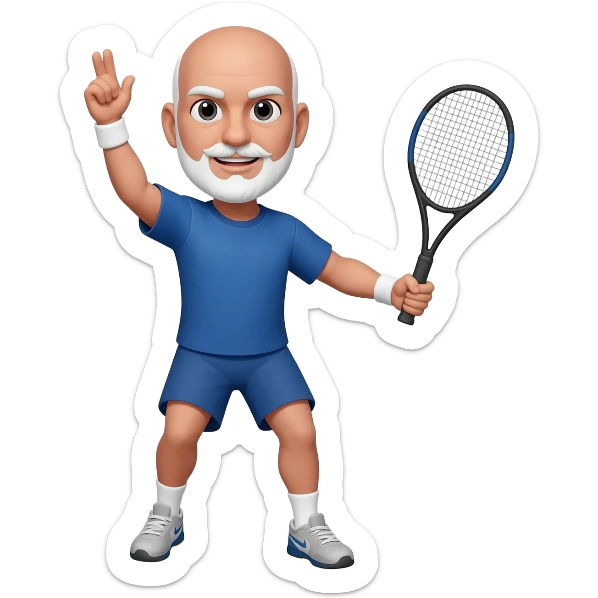Tennis player adult black bald male white short beard and mustache one demonstrating handed backhand sticker