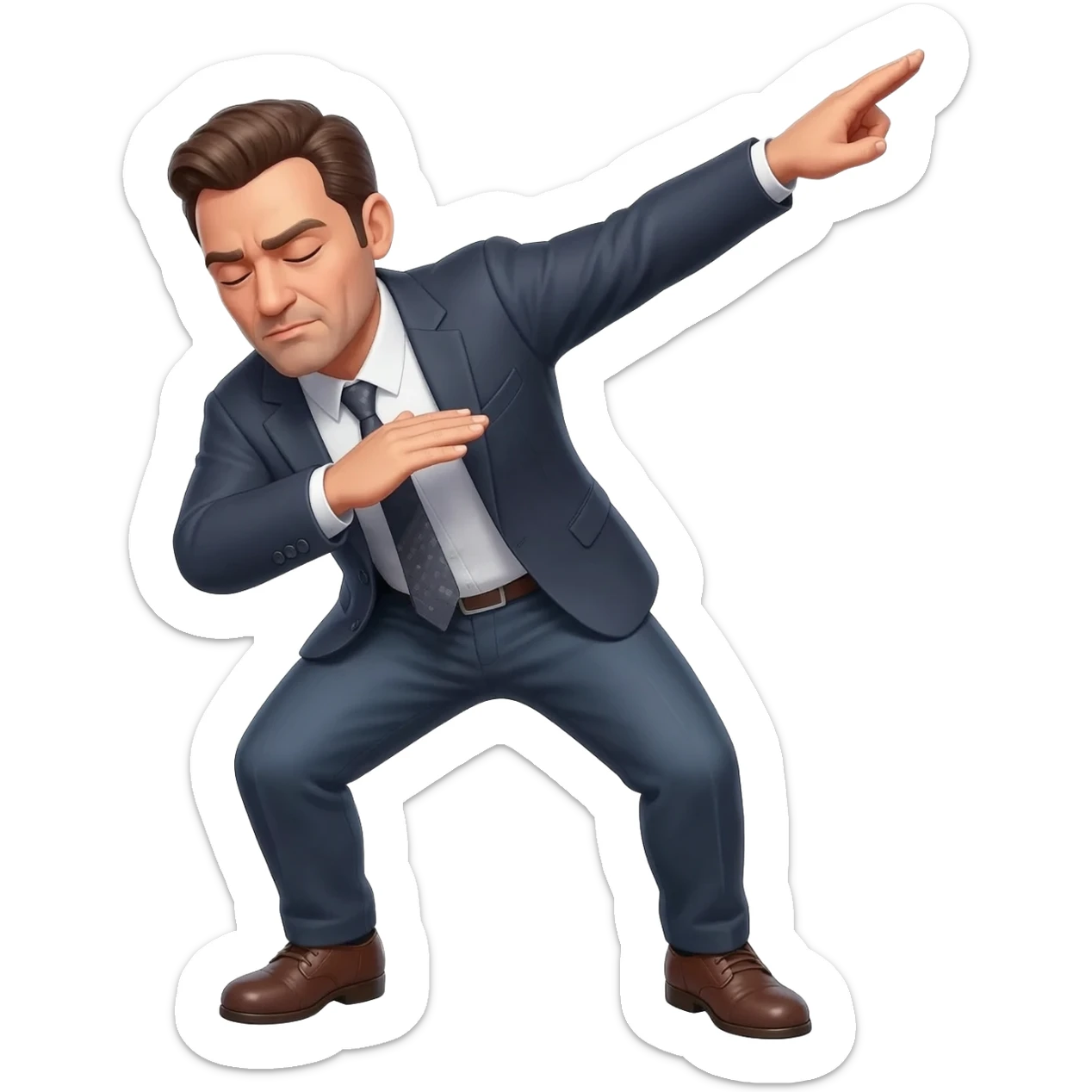 in apple style a swaggy man dabbing dance move in business casual sticker