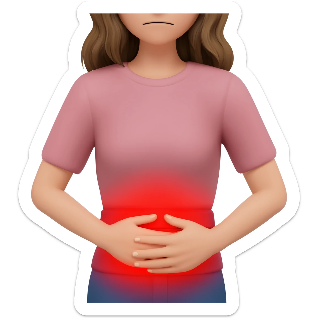 woman holding stomach hurting no glowing red sticker