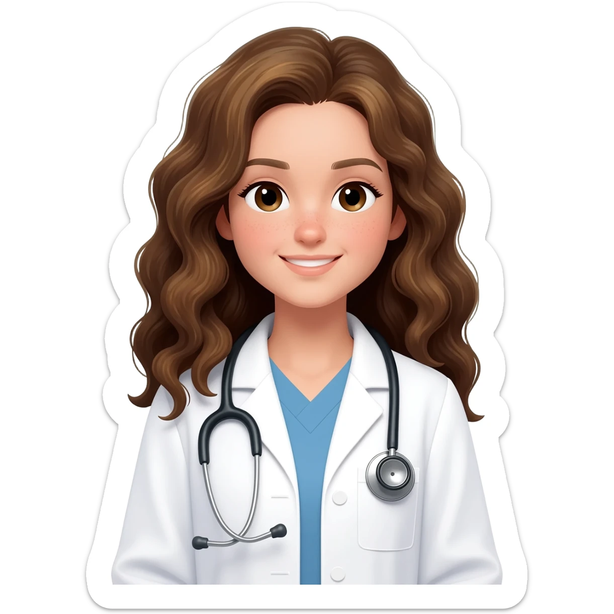 Girl doctor dark blonde long curly hair sticker