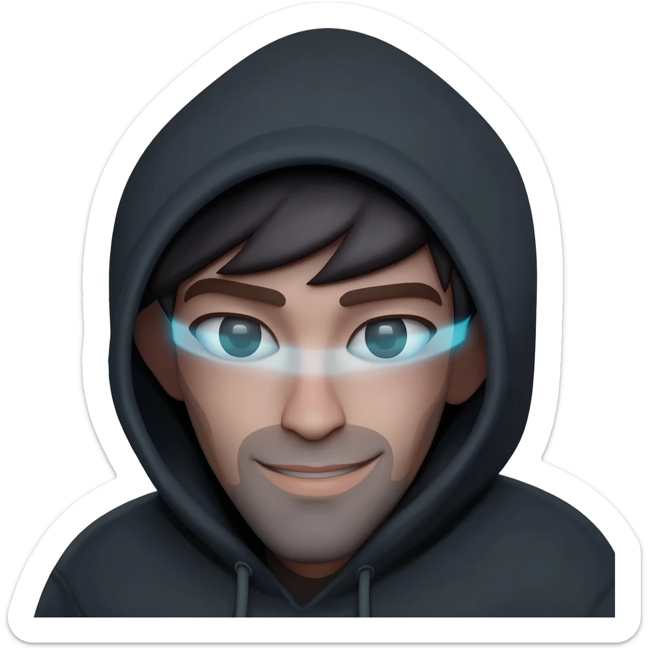 Binary system and "hacker" look, wearing a hoodie with the hood on, hide the hair under the hood so it's not visible, the hoodie is natural and black, visible face with no masks. Make it oriented around the numbers 0 and 1. sticker