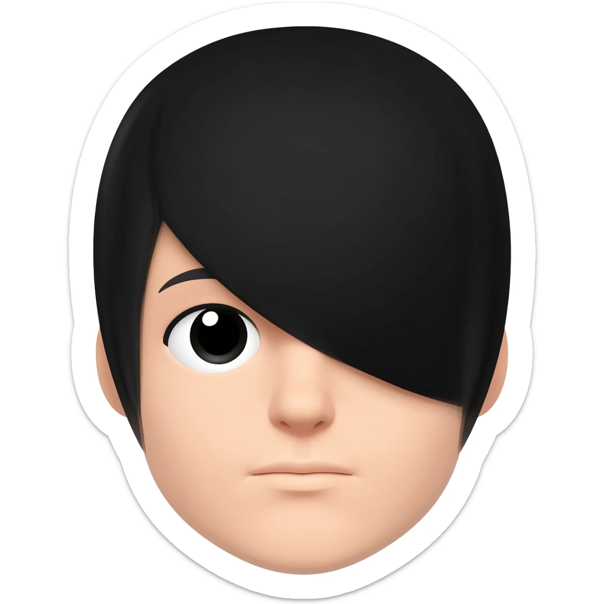 An actual emoji with black hair over one eye, NOT LOOKING REALISTIC OR HAVE ANYTHING BUT A HEAD sticker