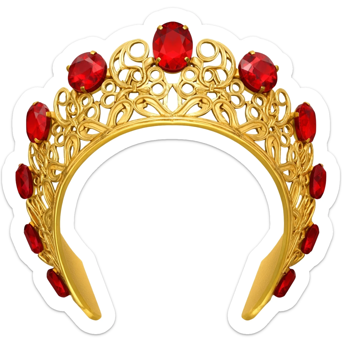 Gold tiara with red gems in a circle brosch/crest sticker