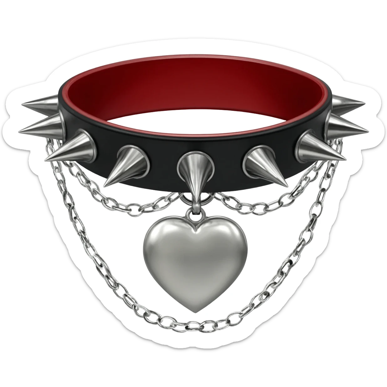 Black and red gothic lolita spiked choker-collar  with a silvery heart-shaped locket attached in chains  sticker