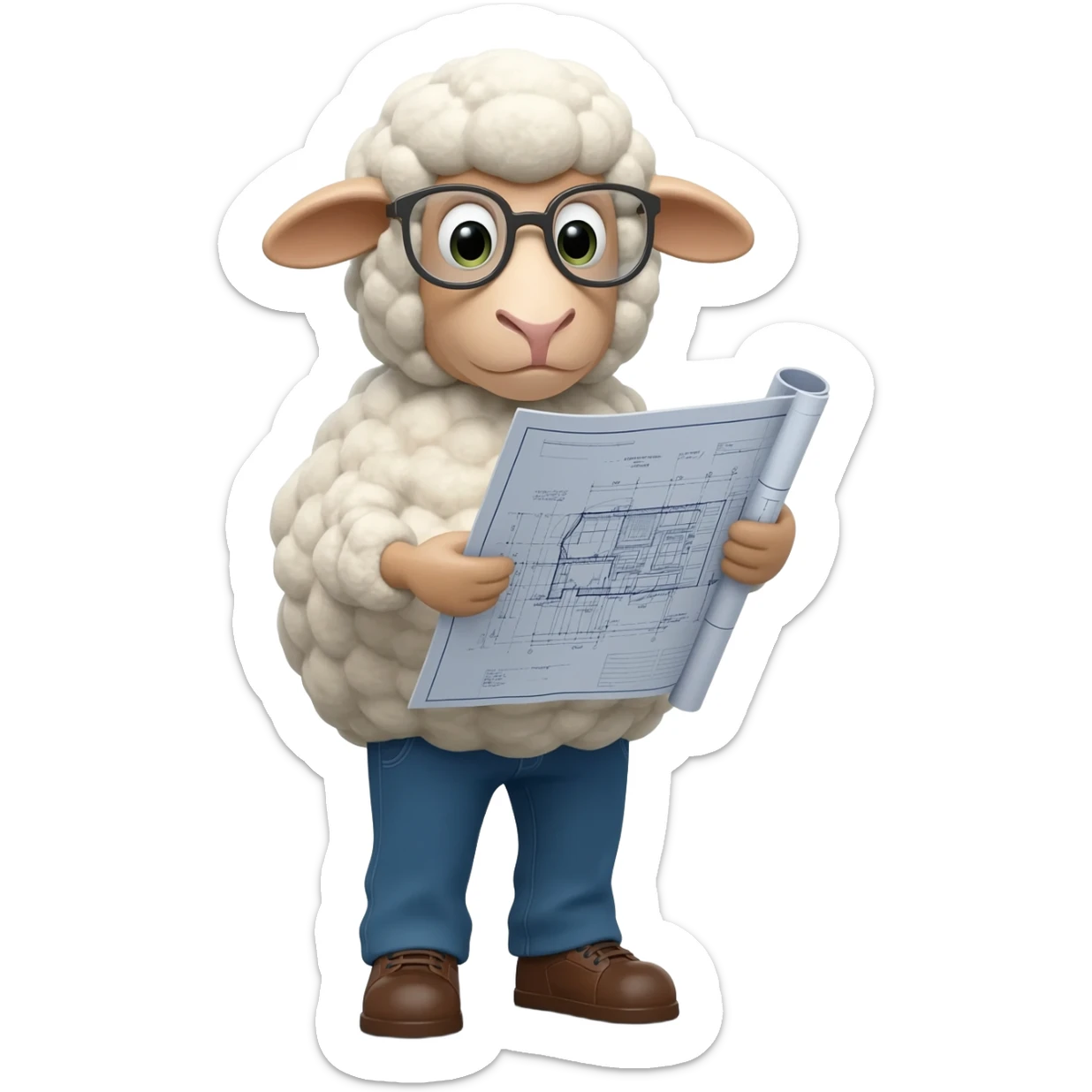 Nerdy sheep wearing glasses and is an architect. Like show the sheep drawing a 0lan.. sticker