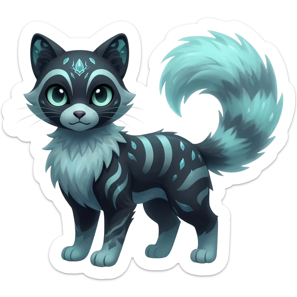 Kawaii cool cold dark cute gloomy ghoulish edgy fantasy ethereal feline-vernid-sergal-possum-monster-fursona animal creature full body with intricate markings  sticker