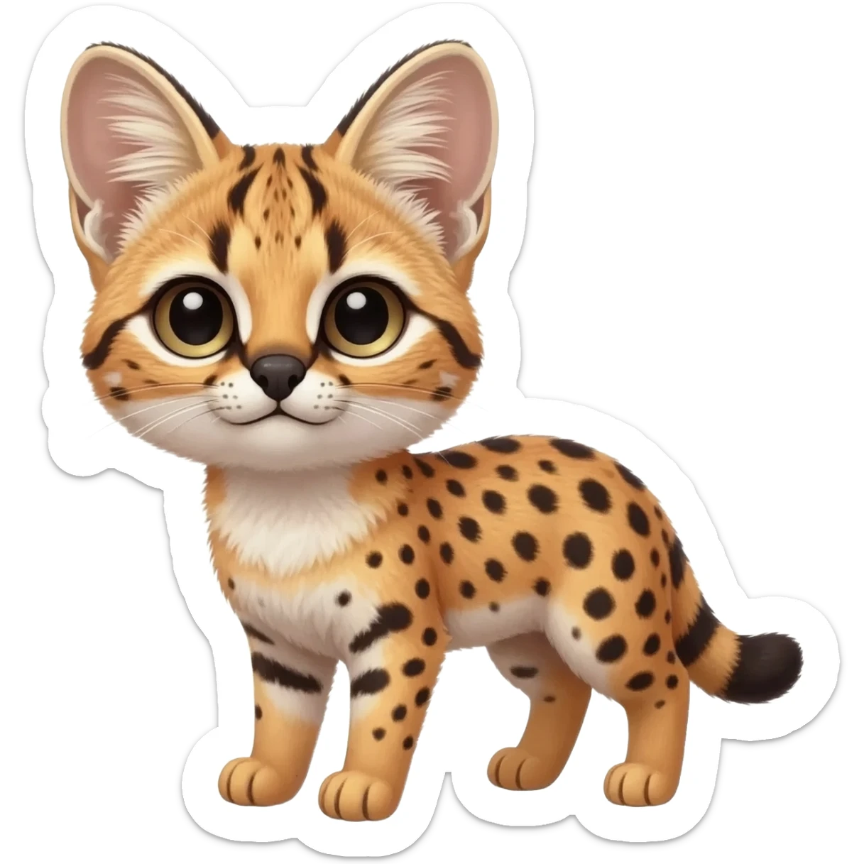Big-eared big-eyed cute realistic animalistic feral digitigrade 4-legged anime-styled Meloetta-Trico-Lykoi-Vernid-Sergal-Serval-hybrid-fusion-creature-animal, full body sticker