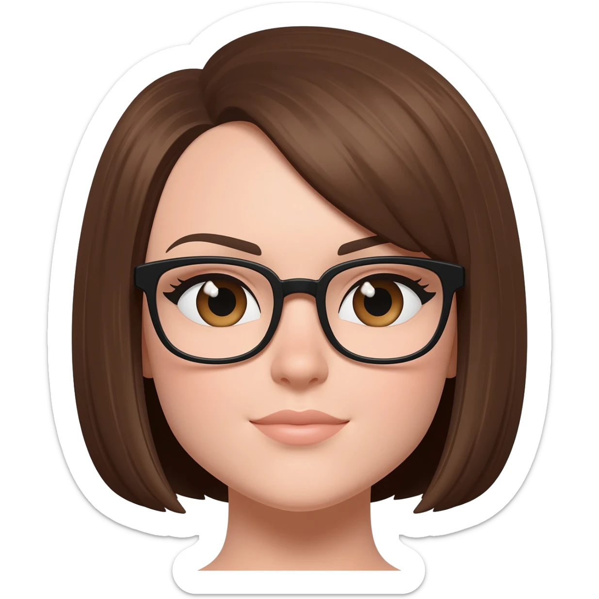 Female very short straight  brown  hair almond eyes glasses sticker