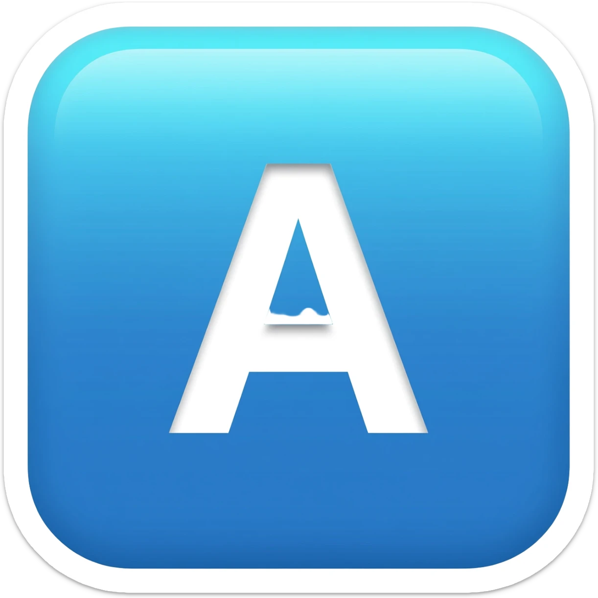 "3D premium,3D rounded-square icon in soft bleu with a beveled edge, bold serif white letter 'A'centered, strong specular highlights, inner glow, 1024x1024, png" sticker