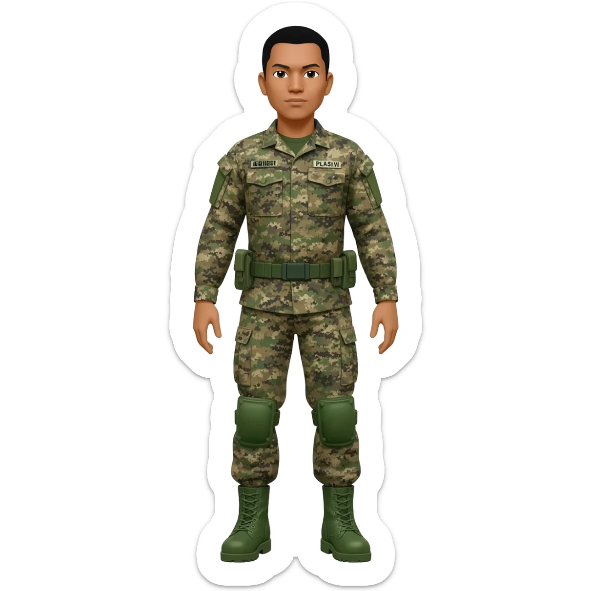 Filipino soldier bdu camo with green combat boots no plate carrier and no belt no knee pads long sleeve sticker