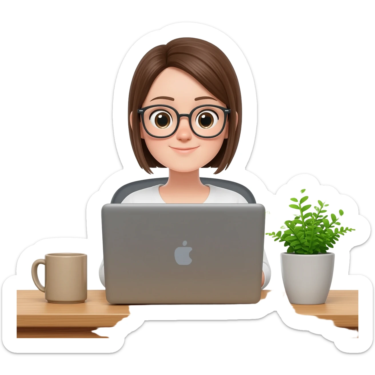 girl with glasses working from home  on PC sticker